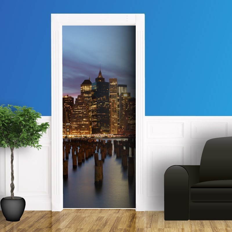 Skyline di New York - Adesivo per porta Misura 80 x 215 cm Finitura lucida